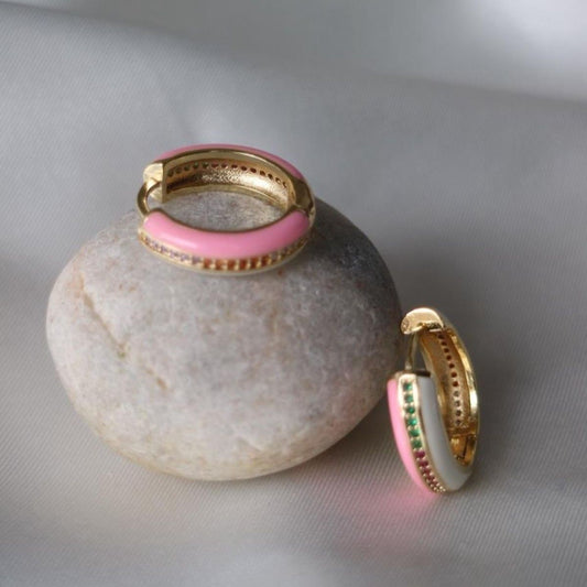 Studded Enamel Hoops Earring
